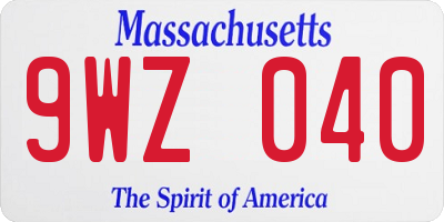 MA license plate 9WZ040