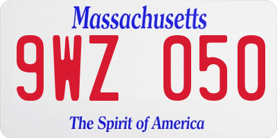 MA license plate 9WZ050