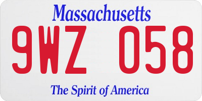 MA license plate 9WZ058