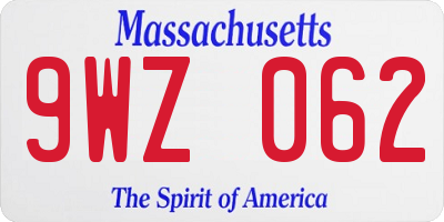 MA license plate 9WZ062