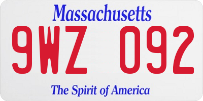 MA license plate 9WZ092