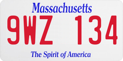 MA license plate 9WZ134