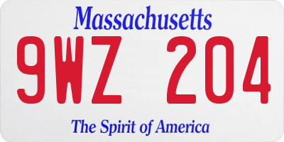 MA license plate 9WZ204