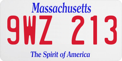 MA license plate 9WZ213