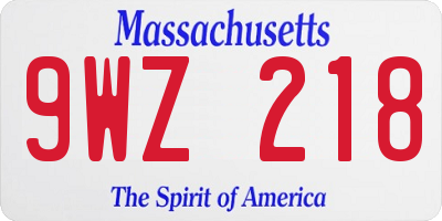 MA license plate 9WZ218