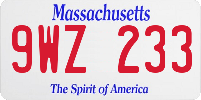 MA license plate 9WZ233