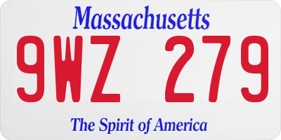 MA license plate 9WZ279