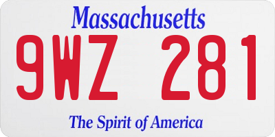 MA license plate 9WZ281