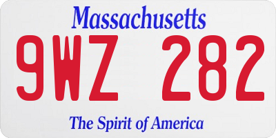 MA license plate 9WZ282