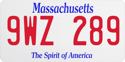 MA license plate 9WZ289