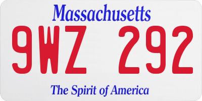 MA license plate 9WZ292