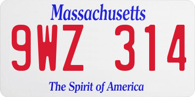 MA license plate 9WZ314
