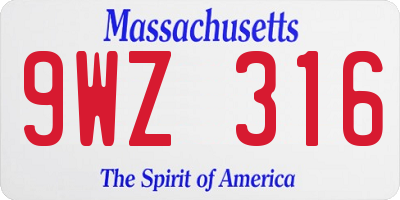 MA license plate 9WZ316