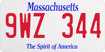 MA license plate 9WZ344