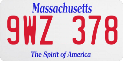MA license plate 9WZ378