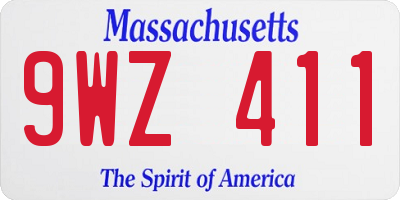 MA license plate 9WZ411