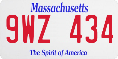 MA license plate 9WZ434