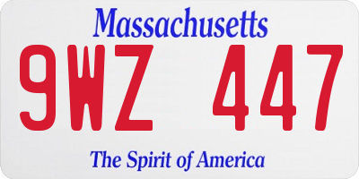 MA license plate 9WZ447