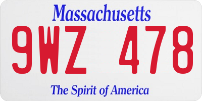 MA license plate 9WZ478