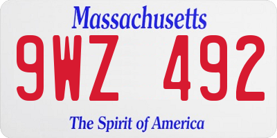 MA license plate 9WZ492