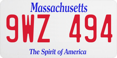 MA license plate 9WZ494