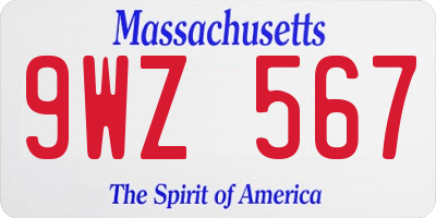 MA license plate 9WZ567