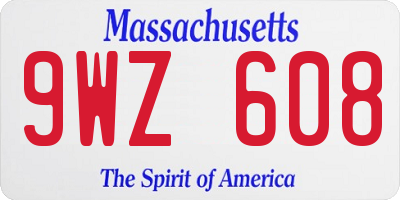 MA license plate 9WZ608