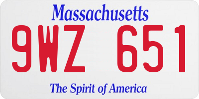 MA license plate 9WZ651