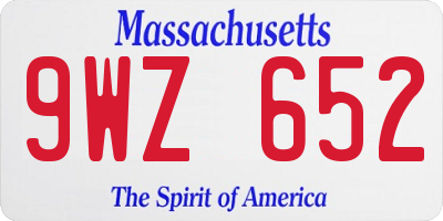 MA license plate 9WZ652