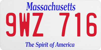 MA license plate 9WZ716