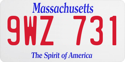 MA license plate 9WZ731