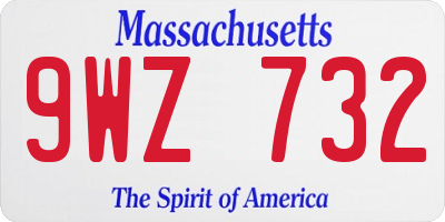 MA license plate 9WZ732