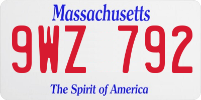 MA license plate 9WZ792