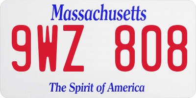 MA license plate 9WZ808