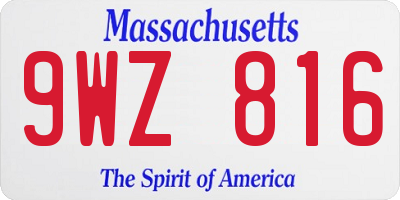 MA license plate 9WZ816