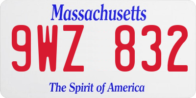 MA license plate 9WZ832