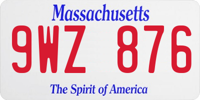 MA license plate 9WZ876