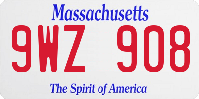 MA license plate 9WZ908