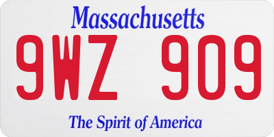 MA license plate 9WZ909