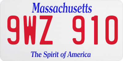 MA license plate 9WZ910