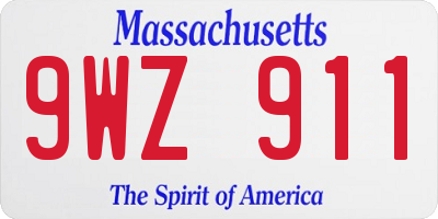 MA license plate 9WZ911
