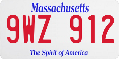 MA license plate 9WZ912