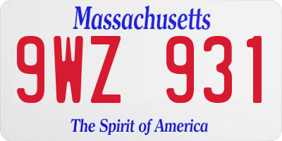MA license plate 9WZ931