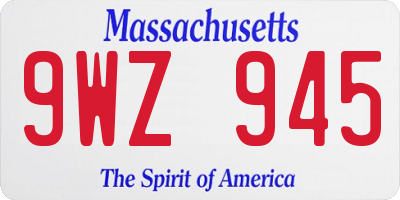 MA license plate 9WZ945