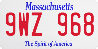 MA license plate 9WZ968