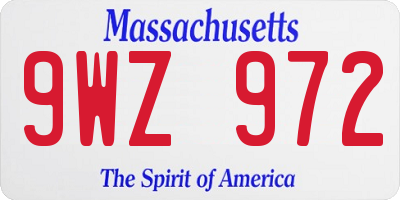 MA license plate 9WZ972