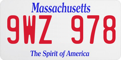 MA license plate 9WZ978