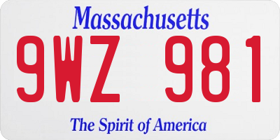 MA license plate 9WZ981