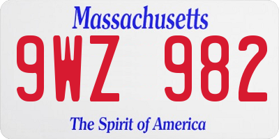 MA license plate 9WZ982