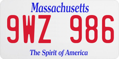 MA license plate 9WZ986